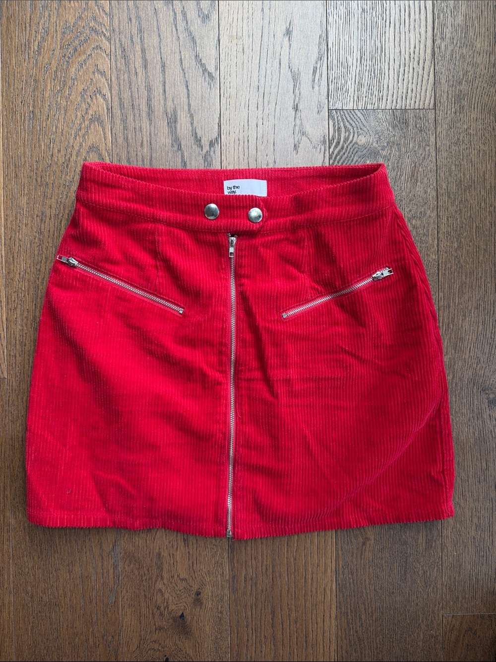 by the way. Red Corduroy Zip-Front Mini Skirt